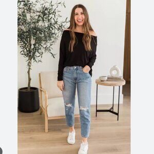 Daryl-Ann by Pink Lily Distressed Knees High Rise Skinny Medium Wash Jeans 27